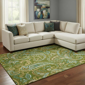 HomeRoots 8' X 10' Green & Blue Paisley Washable Area Rug - Durable, UV-Protected, Perfect for High-Traffic Spaces! 647972
