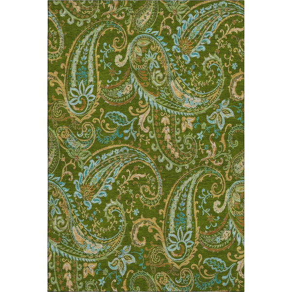 HomeRoots 9' X 12' Stylish Green and Blue Paisley Washable Area Rug with UV Protection for High-Traffic Spaces 647973