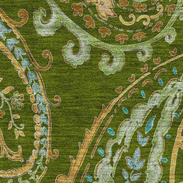 HomeRoots 9' X 12' Stylish Green and Blue Paisley Washable Area Rug with UV Protection for High-Traffic Spaces 647973
