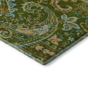 HomeRoots 10' X 14' Green and Blue Paisley Area Rug - Washable, UV Protected, Stain Resistant for Busy Homes 647974