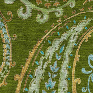 HomeRoots 10' X 14' Green and Blue Paisley Area Rug - Washable, UV Protected, Stain Resistant for Busy Homes 647974