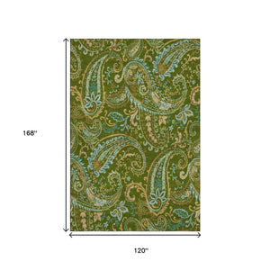 HomeRoots 10' X 14' Green and Blue Paisley Area Rug - Washable, UV Protected, Stain Resistant for Busy Homes 647974
