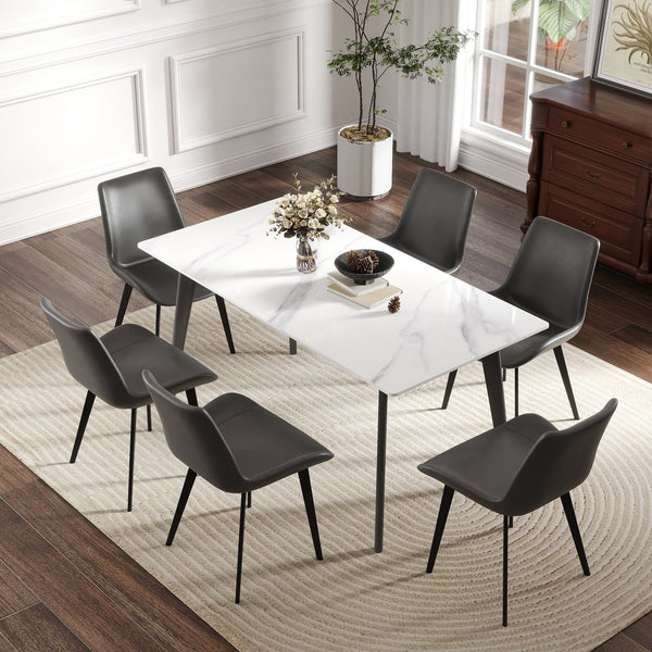 English Elm 62.99" Modern Artificial Stone Dining Table With Dark Grey Metal Legs - Seats 6, Sleek & Durable Design W1535S00521