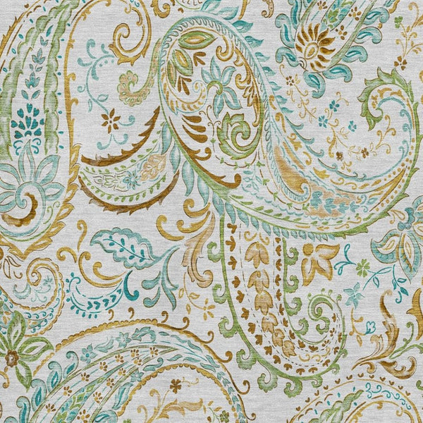 HomeRoots 5' X 8' Washable Paisley Area Rug in Soft Ivory, Blue & Green – UV Protected, Stain Resistant & Durable 647976