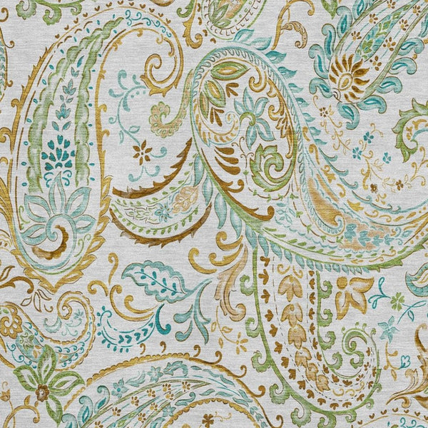 HomeRoots 8' X 10' Ivory, Blue & Green Paisley Area Rug - Washable, Stain Resistant, UV Protected Elegance! 647978