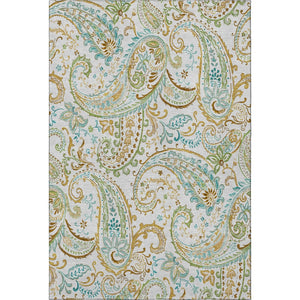 HomeRoots 9' X 12' Durable Ivory Blue Green Paisley Area Rug - Washable, Stain Resistant & UV Protected! 647979
