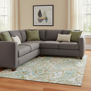 HomeRoots 10' x 14' Washable Ivory Blue & Green Paisley Area Rug with UV Protection for Kids & Pets' Safety 647980