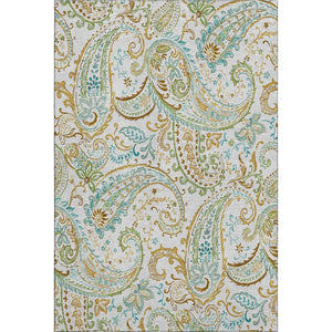 HomeRoots 10' x 14' Washable Ivory Blue & Green Paisley Area Rug with UV Protection for Kids & Pets' Safety 647980