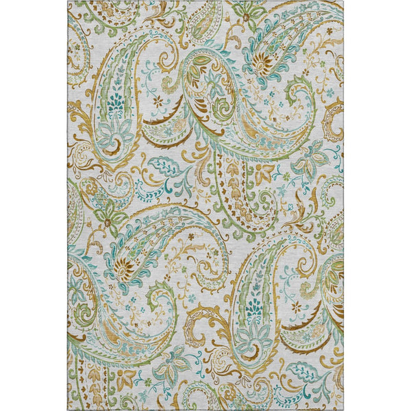 HomeRoots 10' x 14' Washable Ivory Blue & Green Paisley Area Rug with UV Protection for Kids & Pets' Safety 647980