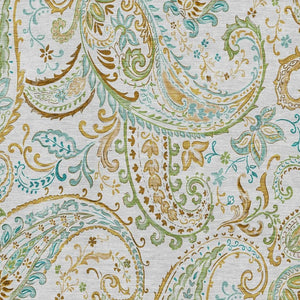 HomeRoots 10' x 14' Washable Ivory Blue & Green Paisley Area Rug with UV Protection for Kids & Pets' Safety 647980