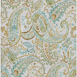 HomeRoots 10' x 14' Washable Ivory Blue & Green Paisley Area Rug with UV Protection for Kids & Pets' Safety 647980