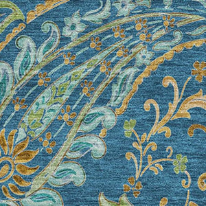 HomeRoots 5' X 8' Washable Navy Green Gold Paisley Area Rug with UV Protection for Stylish, Durable Living Spaces 647982