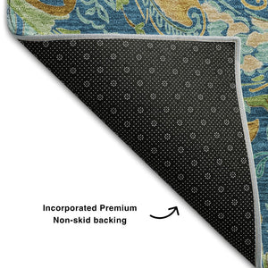HomeRoots 8' X 10' Elegant Navy Green Gold Paisley Washable Area Rug - Durable, UV-Protected, Family-Friendly! 647984