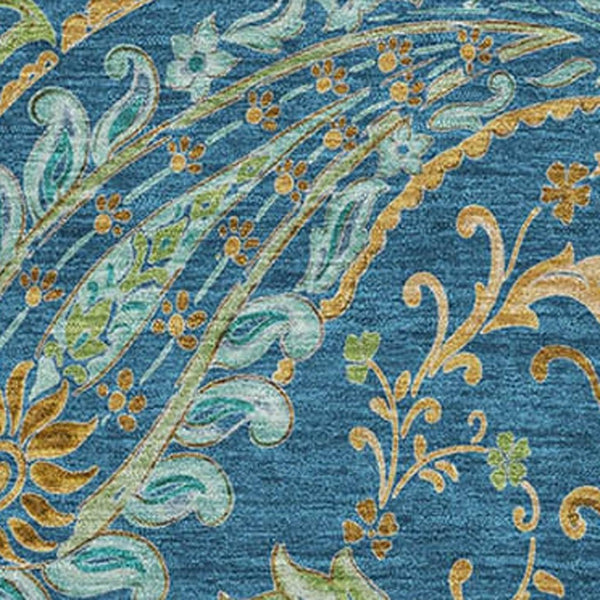 HomeRoots 8' X 10' Elegant Navy Green Gold Paisley Washable Area Rug - Durable, UV-Protected, Family-Friendly! 647984