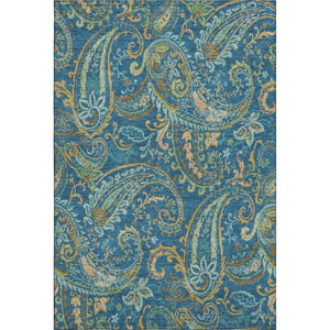 HomeRoots 9' X 12' Navy Green Gold Paisley Washable Area Rug – Durable, UV-Protected, Ideal for Homes with Kids 647985