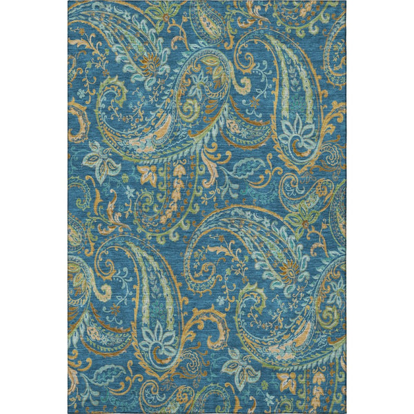 HomeRoots 9' X 12' Navy Green Gold Paisley Washable Area Rug – Durable, UV-Protected, Ideal for Homes with Kids 647985