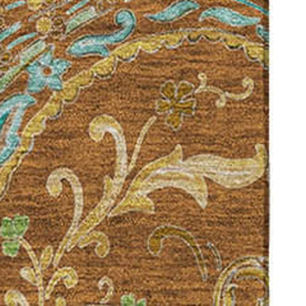 HomeRoots 5' X 8' Washable Paisley Area Rug in Rust, Blue & Green – Durable, Stain-Resistant & UV Protected! 647988