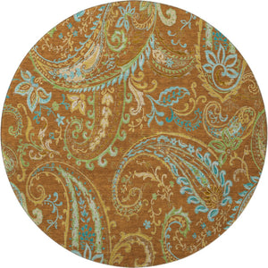 HomeRoots 8' Washable Round Rug in Rust, Blue & Green Paisley - UV Protected, Stain Resistant & Durable Design 647989