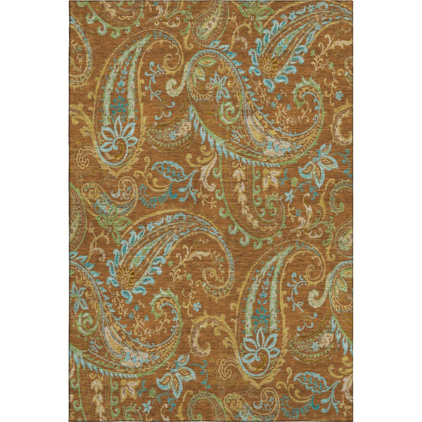 HomeRoots 9' X 12' Stylish Washable Paisley Area Rug in Rust, Blue & Green - UV Protected, Stain-Resistant Design 647991