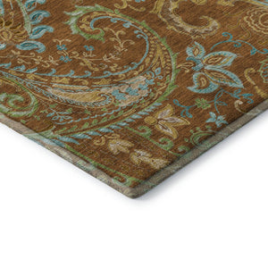 HomeRoots 9' X 12' Stylish Washable Paisley Area Rug in Rust, Blue & Green - UV Protected, Stain-Resistant Design 647991