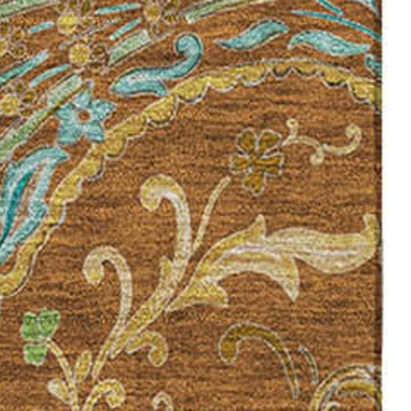 HomeRoots 9' X 12' Stylish Washable Paisley Area Rug in Rust, Blue & Green - UV Protected, Stain-Resistant Design 647991