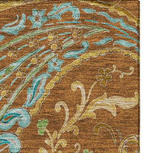 HomeRoots 9' X 12' Stylish Washable Paisley Area Rug in Rust, Blue & Green - UV Protected, Stain-Resistant Design 647991