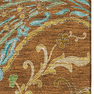 HomeRoots 10' X 14' Durable Rust Blue Green Paisley Area Rug with UV Protection - Stain-Resistant & Washable! 647992