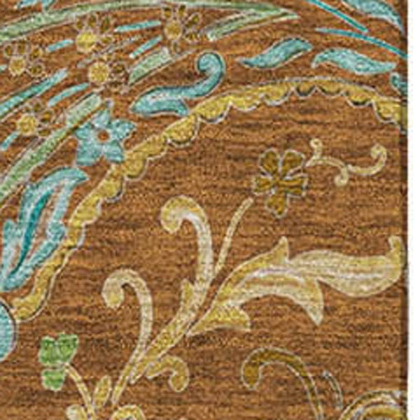 HomeRoots 10' X 14' Durable Rust Blue Green Paisley Area Rug with UV Protection - Stain-Resistant & Washable! 647992