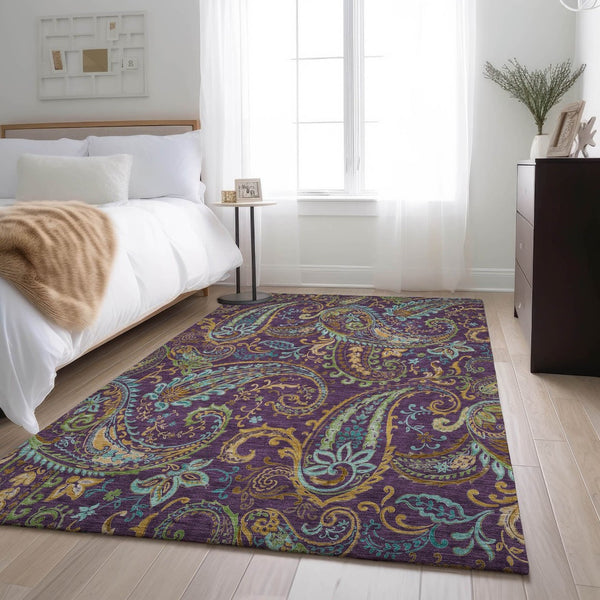 HomeRoots 8' X 10' Vibrant Paisley Area Rug in Purple, Green & Blue - Washable, UV Protected, Stain-Resistant! 647996