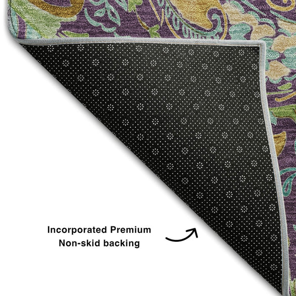 HomeRoots 8' X 10' Vibrant Paisley Area Rug in Purple, Green & Blue - Washable, UV Protected, Stain-Resistant! 647996