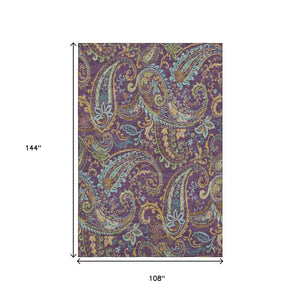 HomeRoots 9' X 12' Washable Paisley Area Rug in Purple, Green & Blue - UV Protected, Durable & Stylish Home Accent 647997