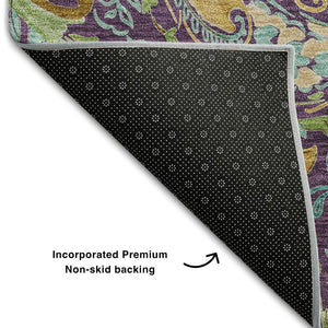 HomeRoots 9' X 12' Washable Paisley Area Rug in Purple, Green & Blue - UV Protected, Durable & Stylish Home Accent 647997