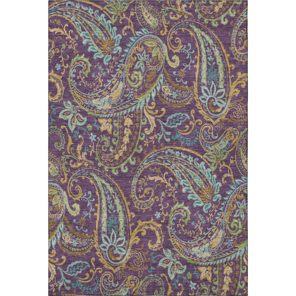 HomeRoots 9' X 12' Washable Paisley Area Rug in Purple, Green & Blue - UV Protected, Durable & Stylish Home Accent 647997