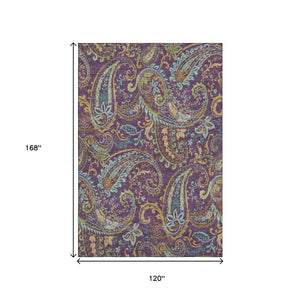 HomeRoots 10' Vibrant Purple Green Blue Paisley Washable Area Rug with UV Protection for High-Traffic Homes 647998