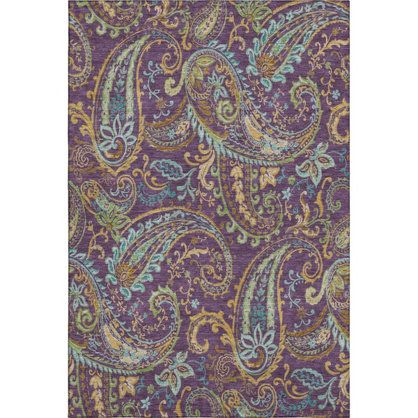 HomeRoots 10' Vibrant Purple Green Blue Paisley Washable Area Rug with UV Protection for High-Traffic Homes 647998
