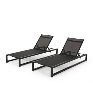 English Elm Christopher Knight Home® - Venice Outdoor Chaise Lounge - Adjustable, Breathable & Durable Black Aluminum Lounge For Patios 61698.00BBLKMP2
