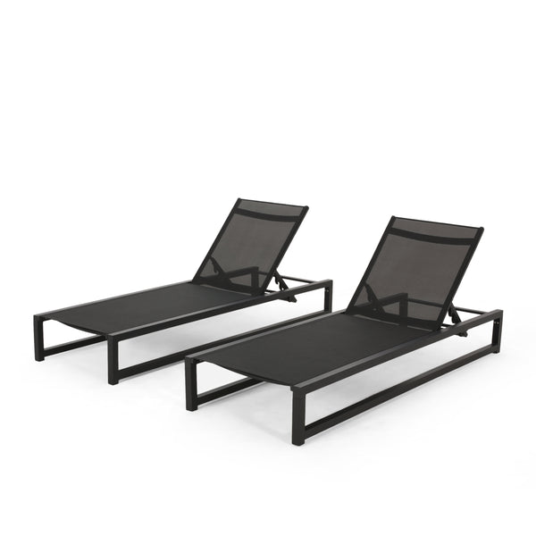English Elm Christopher Knight Home® - Venice Outdoor Chaise Lounge - Adjustable, Breathable & Durable Black Aluminum Lounge For Patios 61698.00BBLKMP2