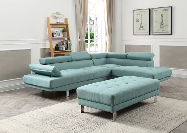 English Elm Riveredge Modern Right-Facing Chaise Sectional with Adjustable Arm & Headrest, Chrome Legs, PU Comfort Teal 21 L x 76 W x 34 H B078S00403