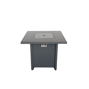English Elm 25" Gray Steel Outdoor Fire Pit Table with Lid — 30" W Smoked Glass Top, Push-Button Ignition, Propane-Compatible B120P247514