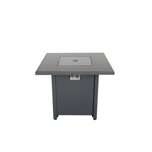 English Elm 25" Gray Steel Outdoor Fire Pit Table with Lid — 30" W Smoked Glass Top, Push-Button Ignition, Propane-Compatible B120P247514