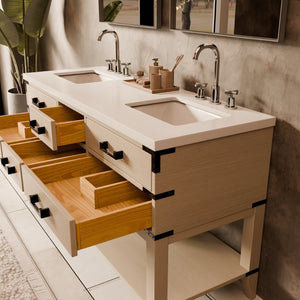 English Elm White Oak Double Bath Vanity With Cultured Marble Top & Mirrors - Elegant Storage For Any Bathroom B2731S01636-GIGA