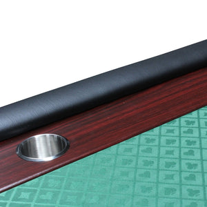 English Elm 96" Oval Poker Table Folding Felt Surface Wood Racetrack Rail Stainless Cup Holders Green W2748S00039