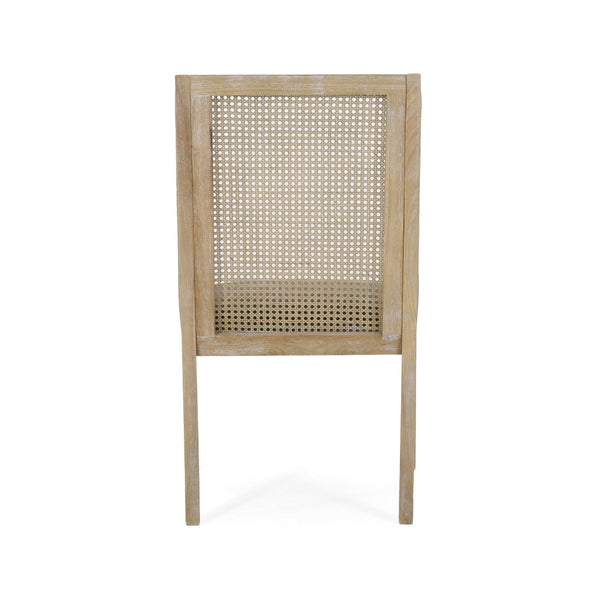English Elm Dining Chair Set of 2 Rubberwood Cane Webbing Back Upholstered Farmhouse Style Charcoal N771P388970C