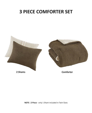 English Elm Waffle Soft Chenille Comforter Set Twin with Ivory Sherpa Reverse, Hypoallergenic Down-Alternative Fill Brown 21.26 L x 21.26 W x 12.99 H B035P294135