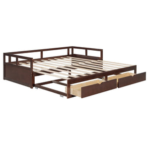 English Elm Wooden Twin to King Daybed with Trundle and Storage Drawers for Guest Rooms Espresso N708P336539P