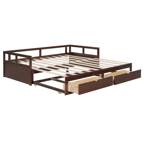 English Elm Wooden Twin to King Daybed with Trundle and Storage Drawers for Guest Rooms Espresso N708P336539P