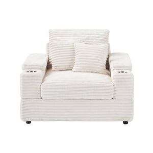 English Elm This Corduroy Single Seat Armchair with Storage Ottoman and Built-in Cup Holders White W1278S00078