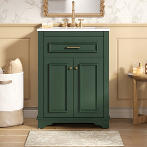 English Elm 24" Matte Single Sink Vanity Solid Poplar Frame Gold Hardware Soft Close Cabinet Green N710P389449F