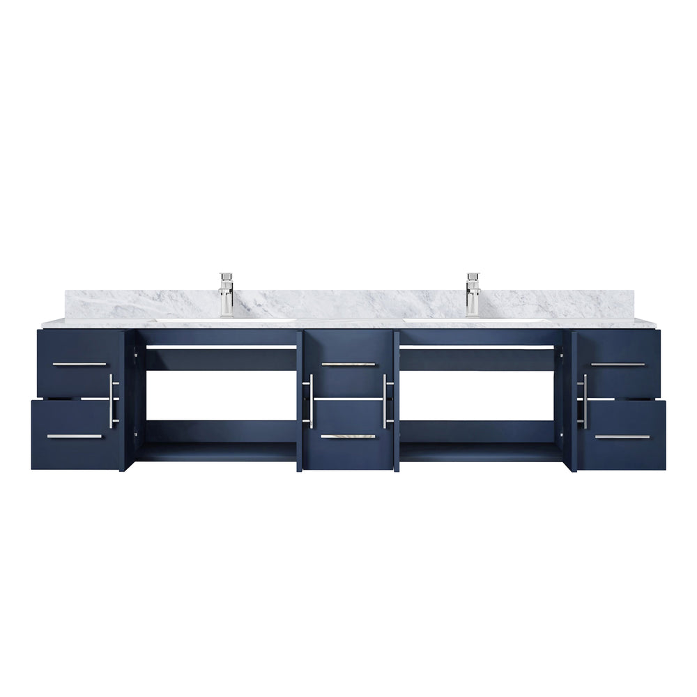 English Elm Navy Luxe Double Bath Vanity 84" W x 22" D with Carrara Marble Top, Soft-Close Drawers & Chrome Faucet B2731P258755