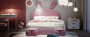 English Elm Full Full Size Upholstered Platform Bed with Cute Cartoon Ear Headboard, LED Light, Pink Velvet Cozy Retreat N709P195300H